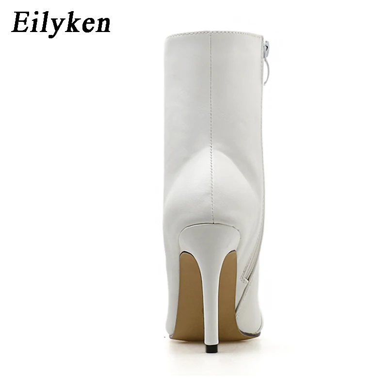 Eilyken; Новинка года; женские ботинки; ботильоны из искусственной кожи; женские ботинки на молнии; осенние ботинки на высоком каблуке; женская обувь; цвет белый, черный