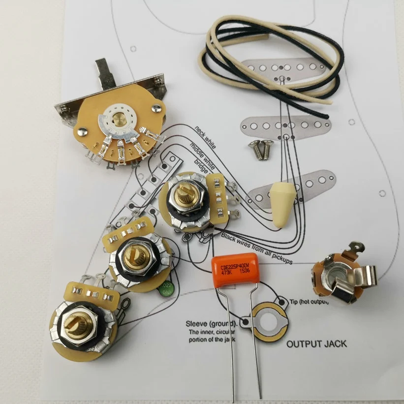 Потенциометр для гитары CTS 250K медный вал комплект проводки Strat CDE 225 P. 047 400V