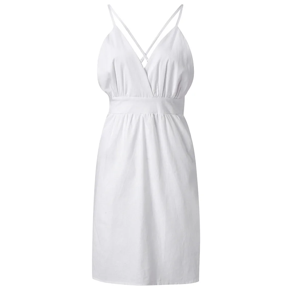 Women Sleeveless Cotton Linen Long Dress Casual V Neck Loose Bohemian Ladies Beach Summer 2019 Robe Femme Vestidos Fashion | Женская
