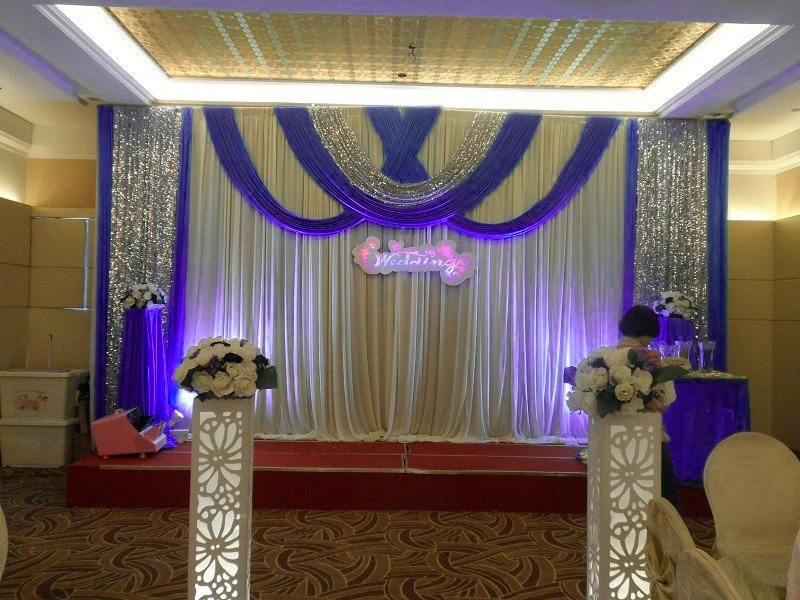 

20ft*10ft Wedding backdrop wih beautiful swags royal blue with pute white clear style wedding drapery