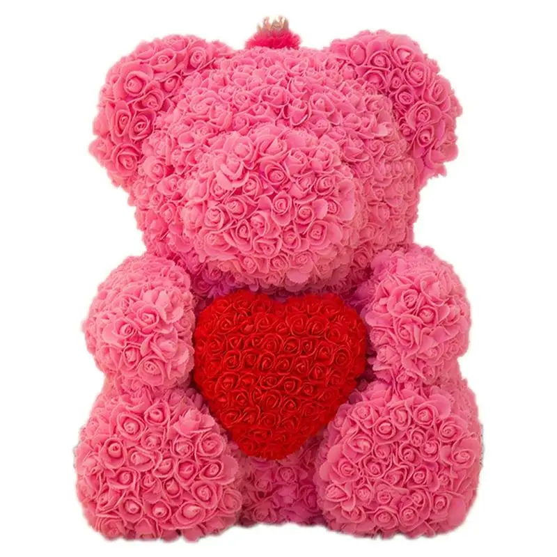 Pink 25 см плюшевый мишка с короной в подарочной коробке медведь из роз искусственный цветок новогодние подарки для женщин подарок на день Святого Валентина - Цвет: Pink