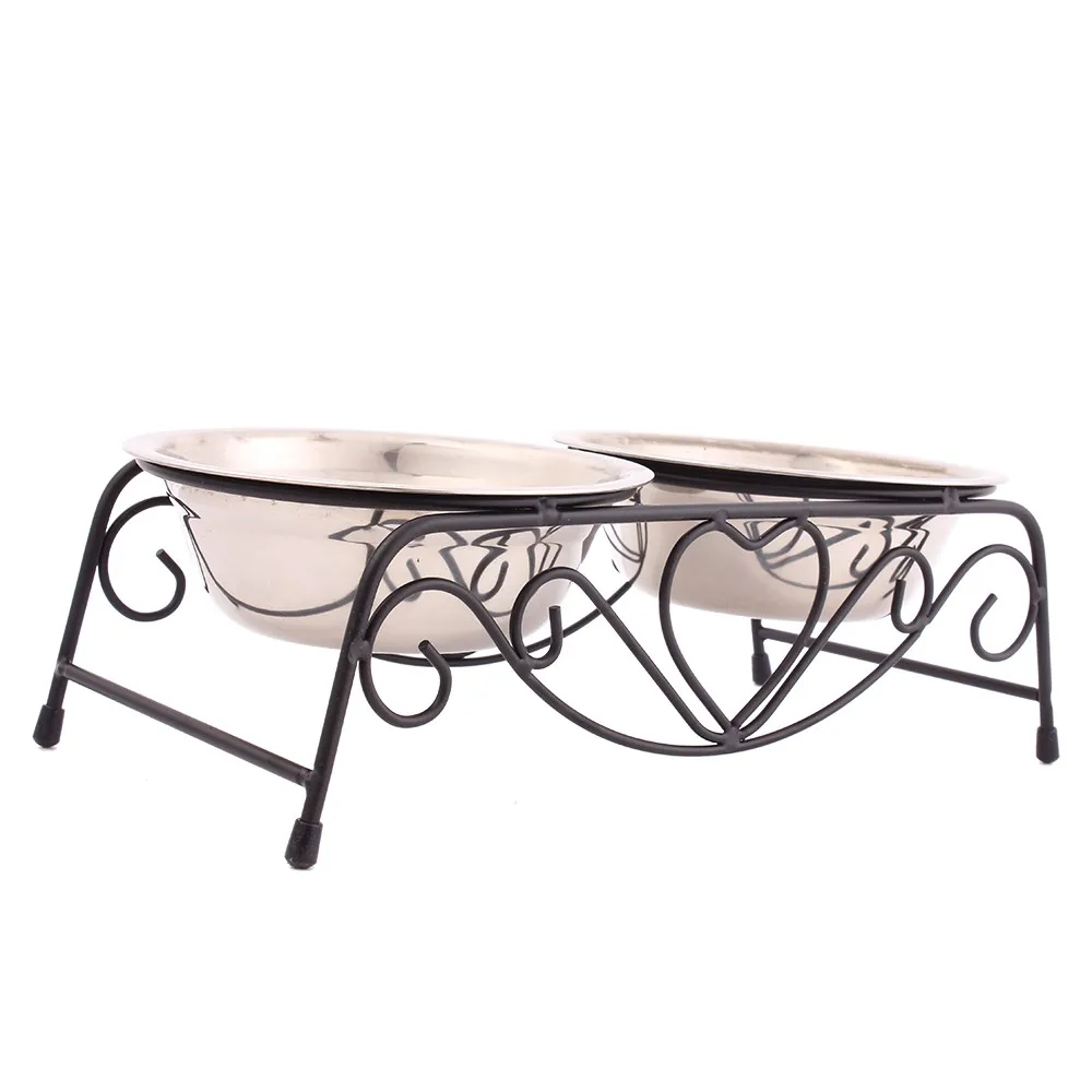 Один набор миски для питомцев из нержавеющей стали двойные собак еды/воды две