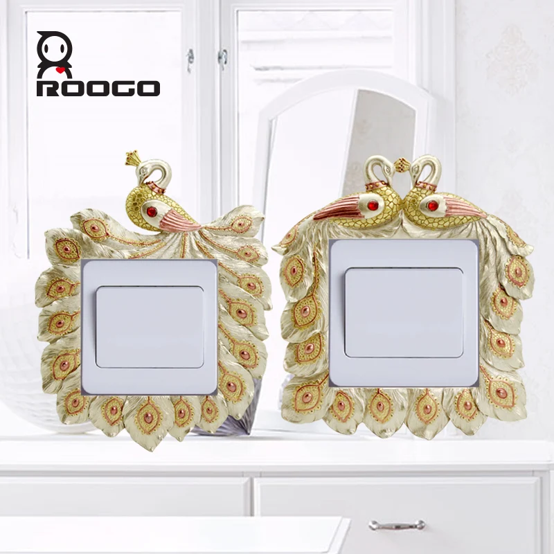 Декоративный выключатель Roogo 3D для дома наклейки с павлиньими перьями