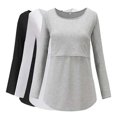 3 pieces AS PIC Комплект из 3 предметов; топы для беременных; блузка для кормления грудью с длинными рукавами; женский топ; одежда для мамы; Футболка для беременных; Premaman - Цвет: 3 pieces AS PIC