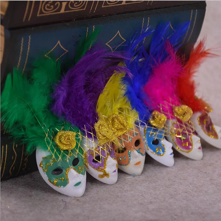 

Popular Mini Venice Feather Mask Fridge Magnet Italy Souvenirs Ornament Home Decor Gift Package 6 Colors 12pcs/lot DEC252