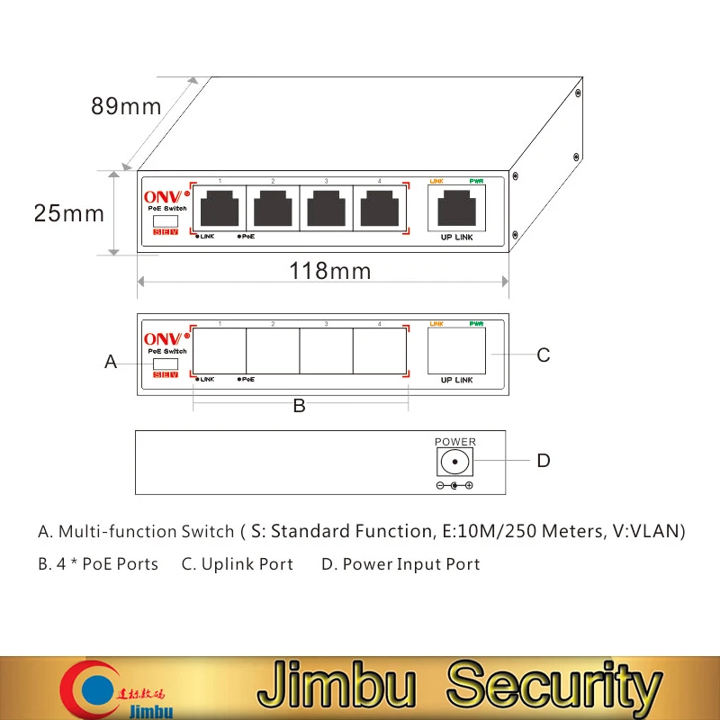 Jtoeb POE31004PL 10/100M 5 портовый переключатель PoE с длинной передачей|Коробки передач и