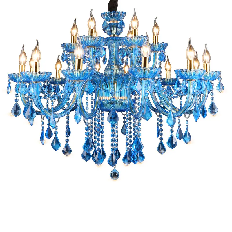 

Vintage Crystal Chandelier Blue Light Fixture Large Turkey Style Luxury Wrought Iron Lustre Hanging Crystal Chandelier Light