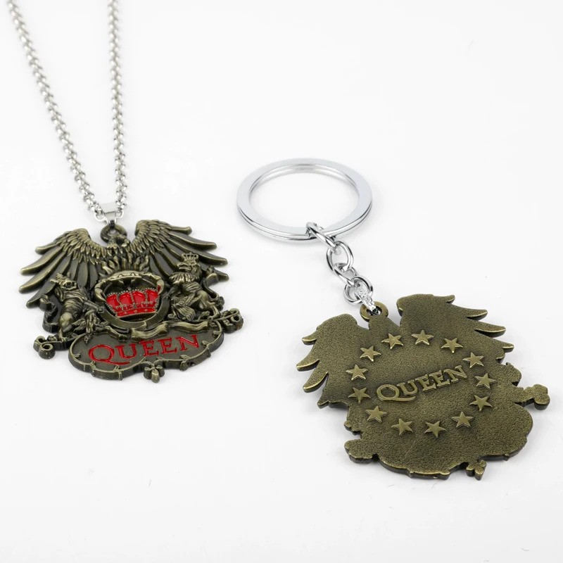 United Kingdom Rock Band Queen Necklace Music Band Pendant Keychain Fashion Link Chain Necklaces for Women Men Fans Charm Gifts