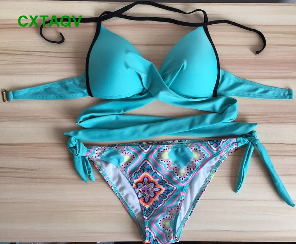 2019 Женский бандо с низкой талией комплект бикини со шнуровкой сексуальный яркие