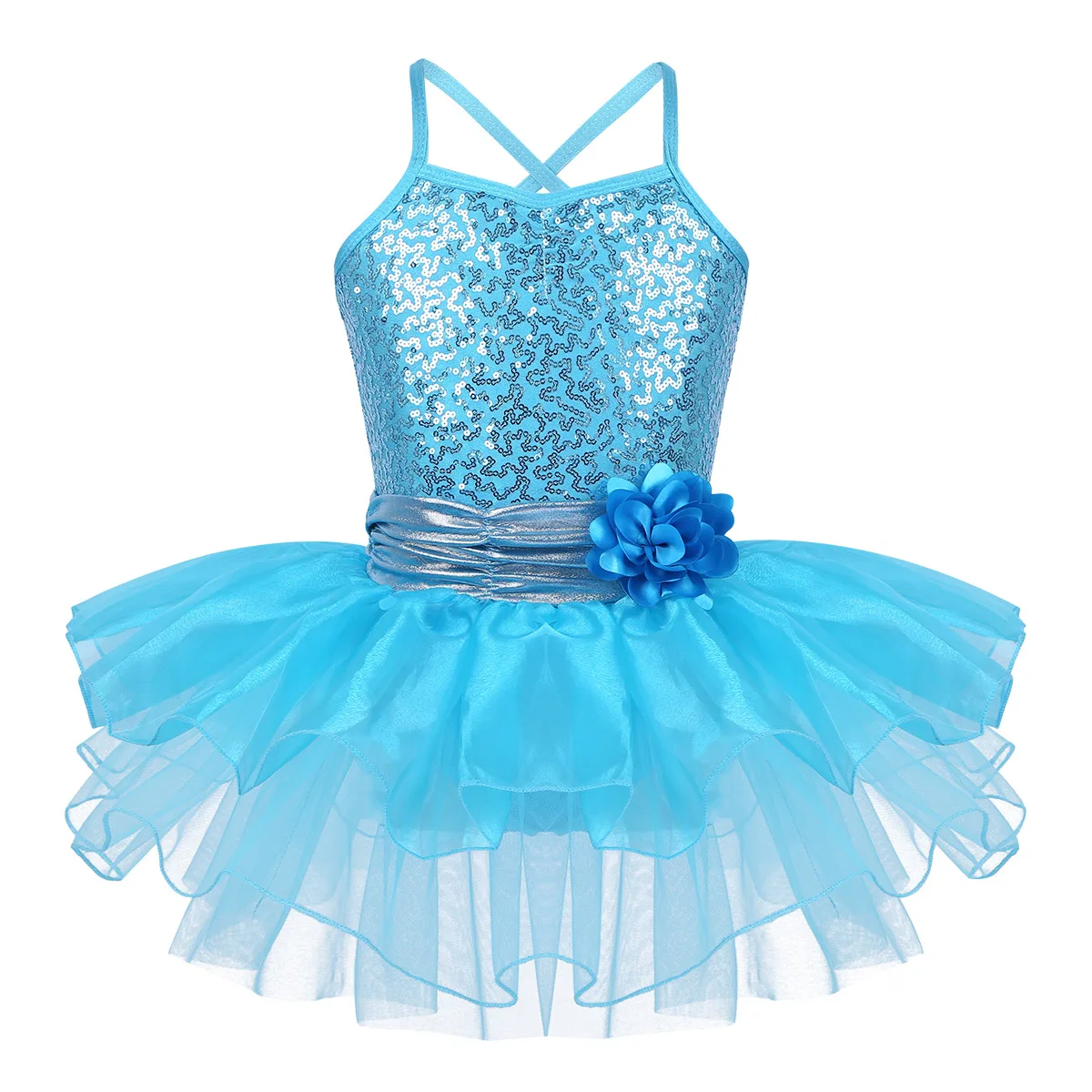 Sky Blue IEFiEL/Новинка; детское фатиновое балетное платье для девочек; Одежда для танцев; платье для гимнастики; трико с блестками; Танцевальная пачка для девочек; балетный костюм - Цвет: Sky Blue