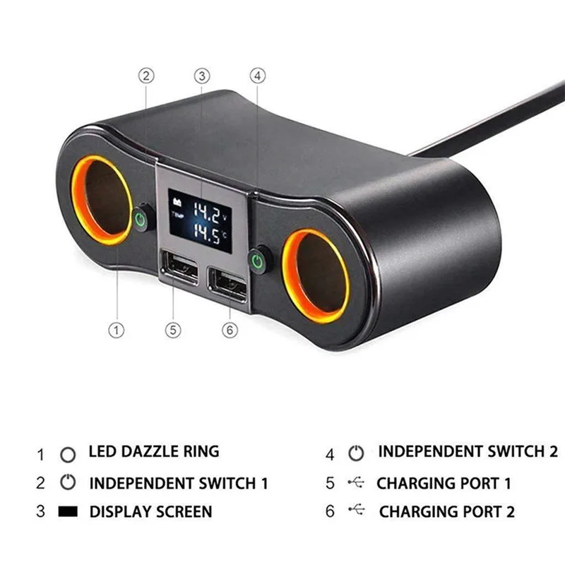 2 в 1 ZNB02 прикуриватель USB зарядное устройство адаптер 2-way двойная штепсельная розетка зарядное устройство Разветвитель 12 в автомобильный