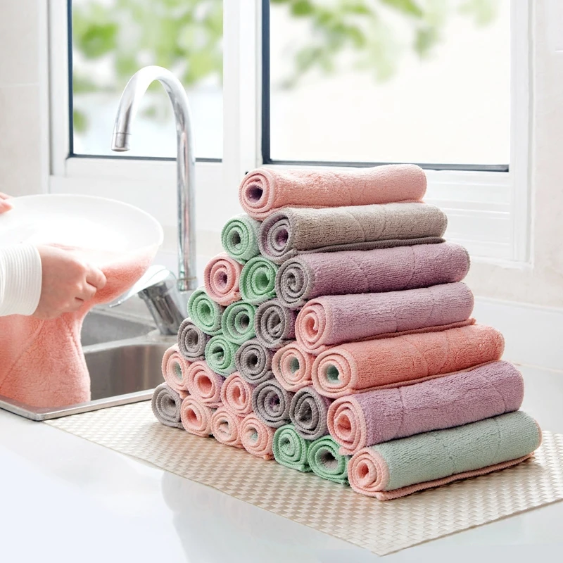 

5pcs Cleaning Cloths Wiping Dish rag dishcloth Super Absorbent Home Kitchen Towel Sink Wipe Coral fleece Cleaning Towels Not oil
