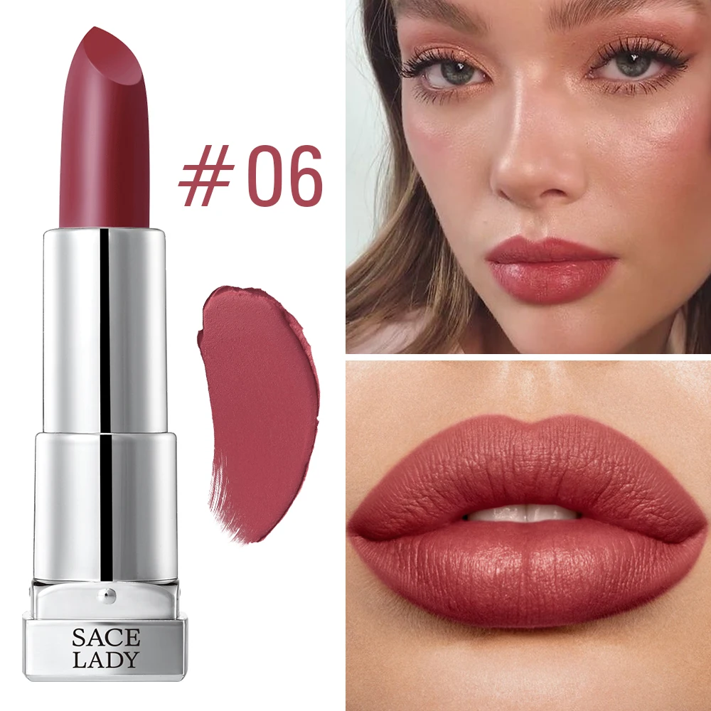 06 SACE LADY Шелковая матовая губная помада, макияж, 9 цветов, водостойкая, стойкая, Обнаженная губная помада, макияж, натуральные губы, красота, косметика, подарок - Цвет: 06