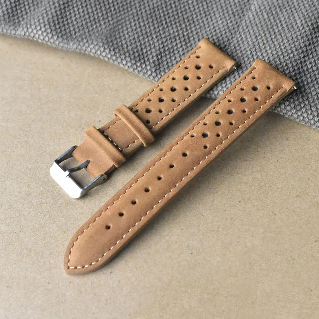 khaki Часы Onthelevel 18 мм, 19 мм, 20 мм, 22 мм, 24 мм, с кожаным ремешком, пористый красный, черный, ремешок для часов, ручной работы, сшитый ремешок для часов# D - Цвет ремешка: khaki