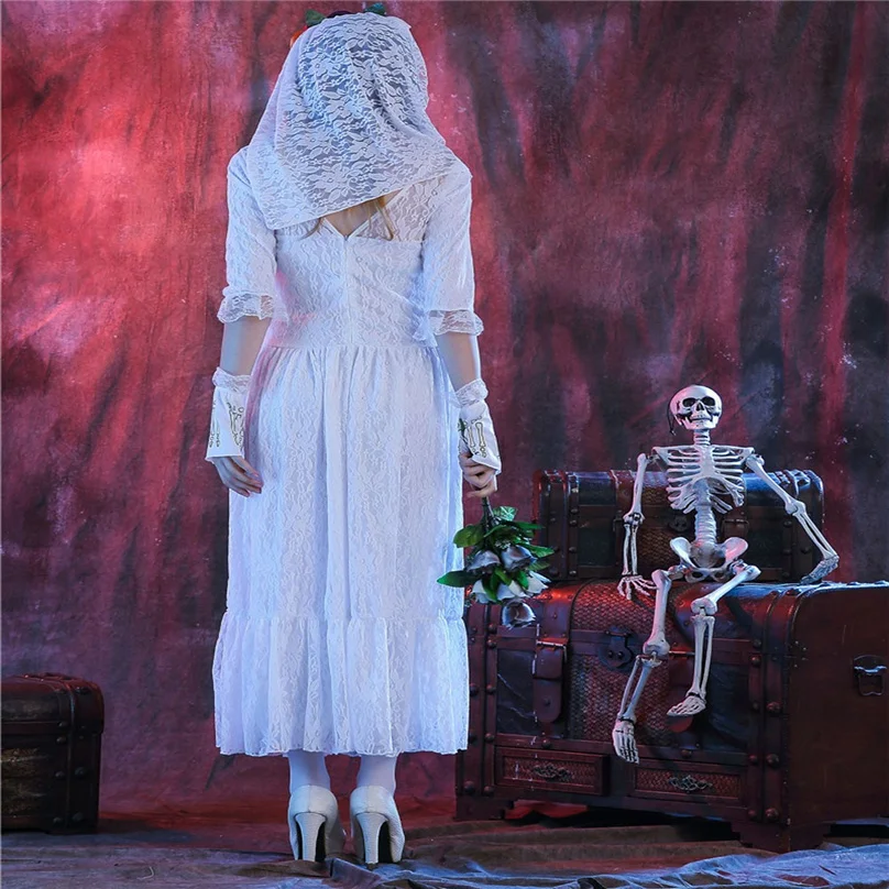 Хэллоуин косплей фантазии платье 2019 Новый Безумный белый Труп невесты костюм для