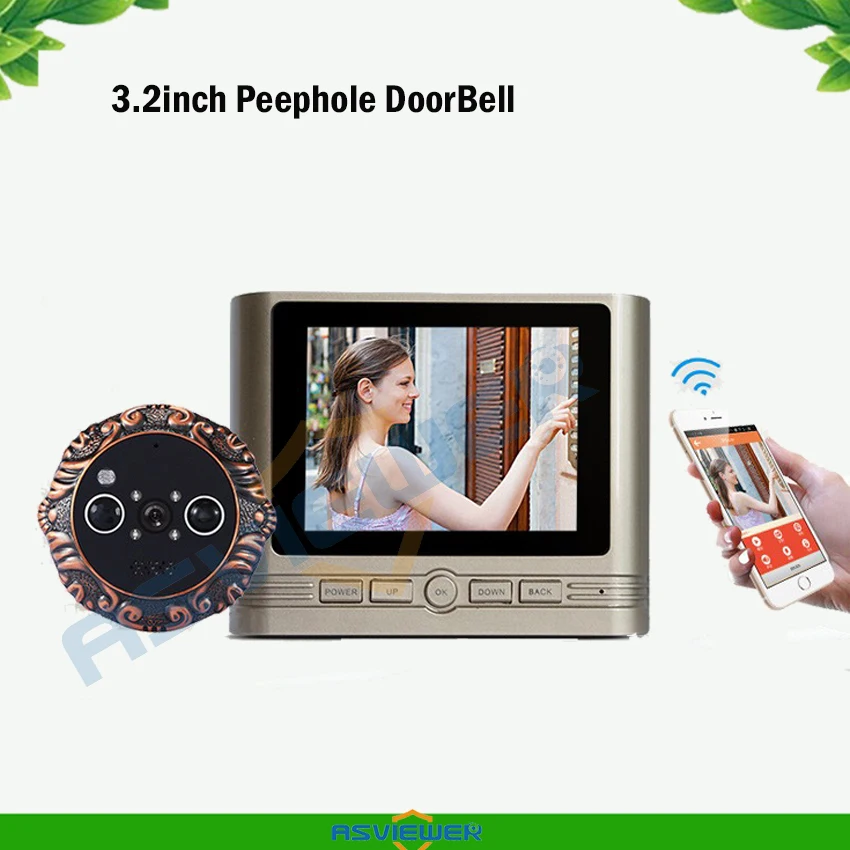 3.2 дюймов ЖК дисплей Экран видео/фото Запись дверной глазок Камера Дверные звонки
