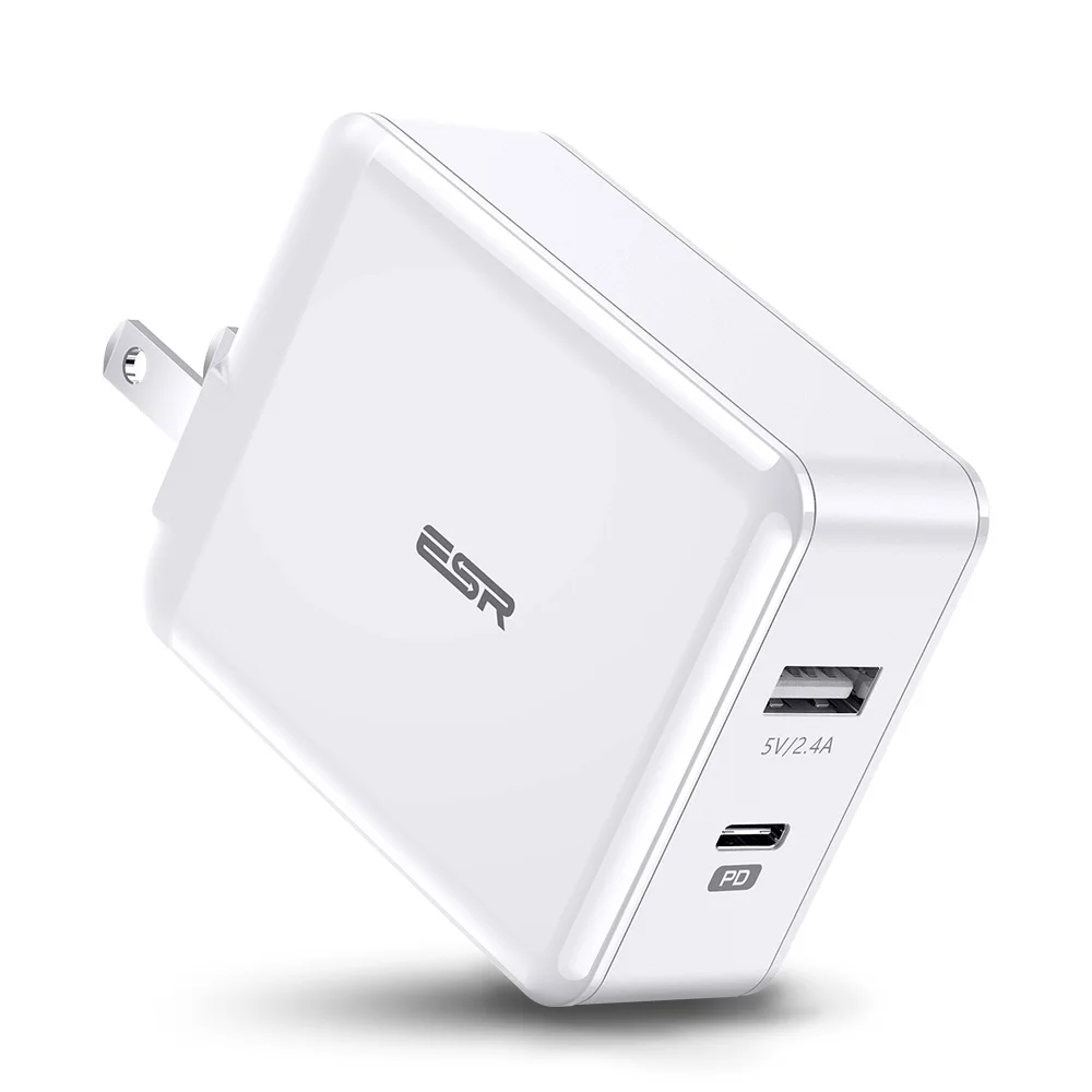 ESR USB C зарядное устройство 30 Вт двухпортовое зарядное устройство питания настенное зарядное устройство со складной вилкой PD 18 Вт порт для iPhone XS/XR/XS Max iPad