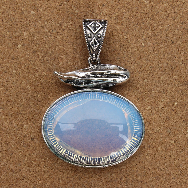 Подвеска из натурального камня в полоску 61x42 мм с большим отверстием сплава|stone