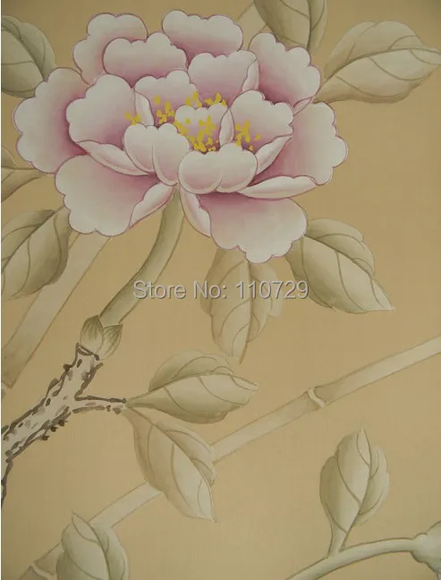 Шелковые обои с ручной росписью цветы птицами ручная роспись