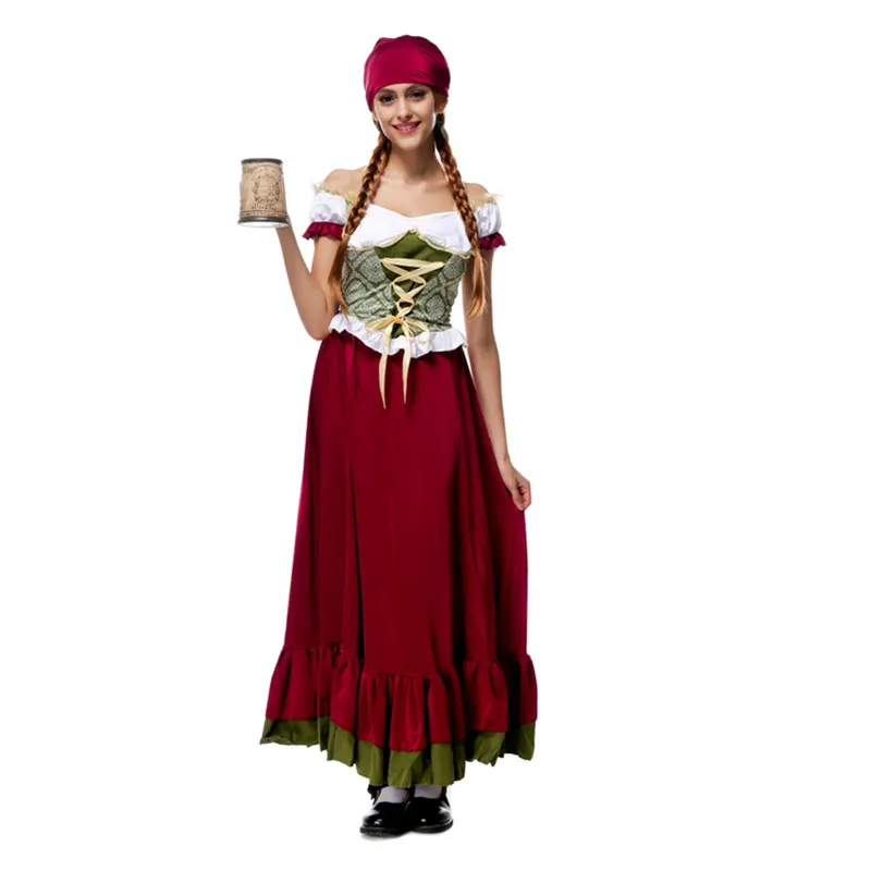 Взрослый Женский Костюм Октоберфест Баварская горничная пива длинное платье
