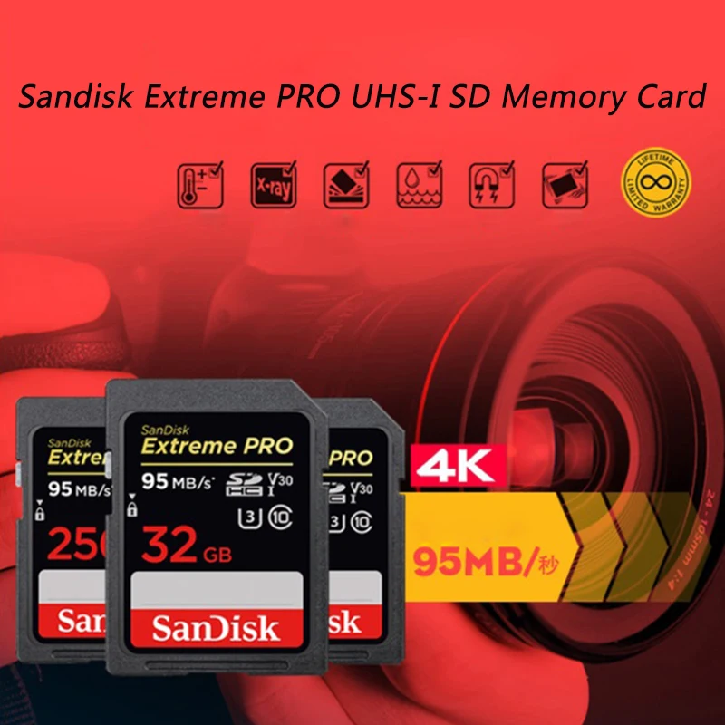 Карта памяти Sandisk Extreme Pro 95 МБ/с./с 32 ГБ SDHC V30 U3 класс 10 64 128 256 | Компьютеры и офис