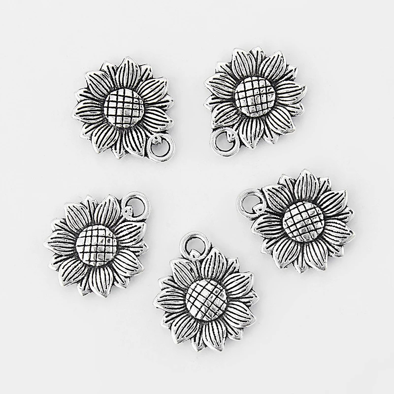 

20Pcs Tibetan Silver Simplicity Sunflower Charms Pendant For DIY Necklace Bracelet Earring Jewelry Making Findings Supplies