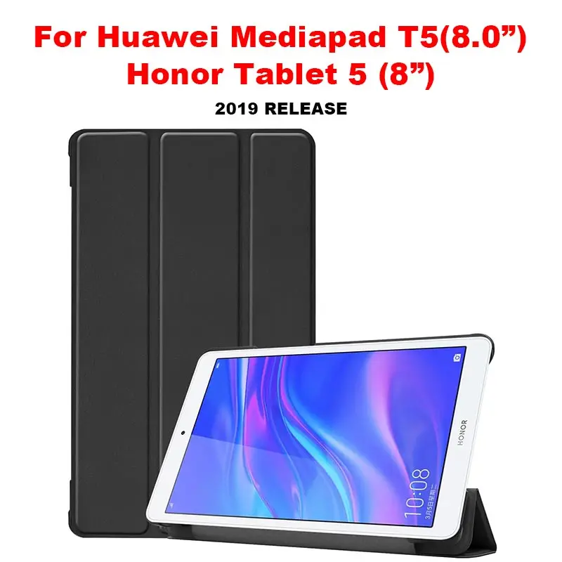 Чехол для huawei Mediapad T5 10,1 8 дюймов, ультра тонкий умный Магнитный кожаный флип-чехол, чехол для huawei T5 1" 8", чехол для планшета - Цвет: T5-8 inch Black