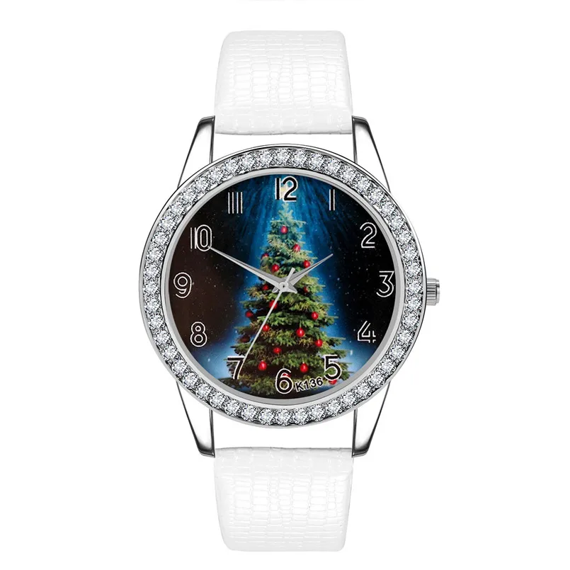 Женские часы с рождественским бриллиантом кожаный ремешок аналоговые кварцевые