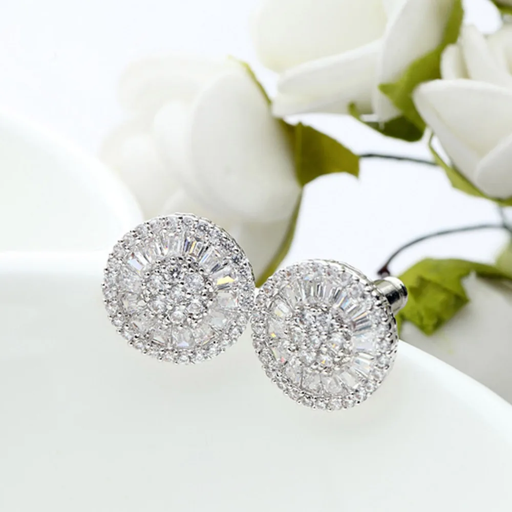 LUOTEEMI Noble Romantic Jewelry Bright Unique Round Shape Cubic Zircon Wedding Stud Earrings for Women Party Factory Wholesale|stud earrings|stud