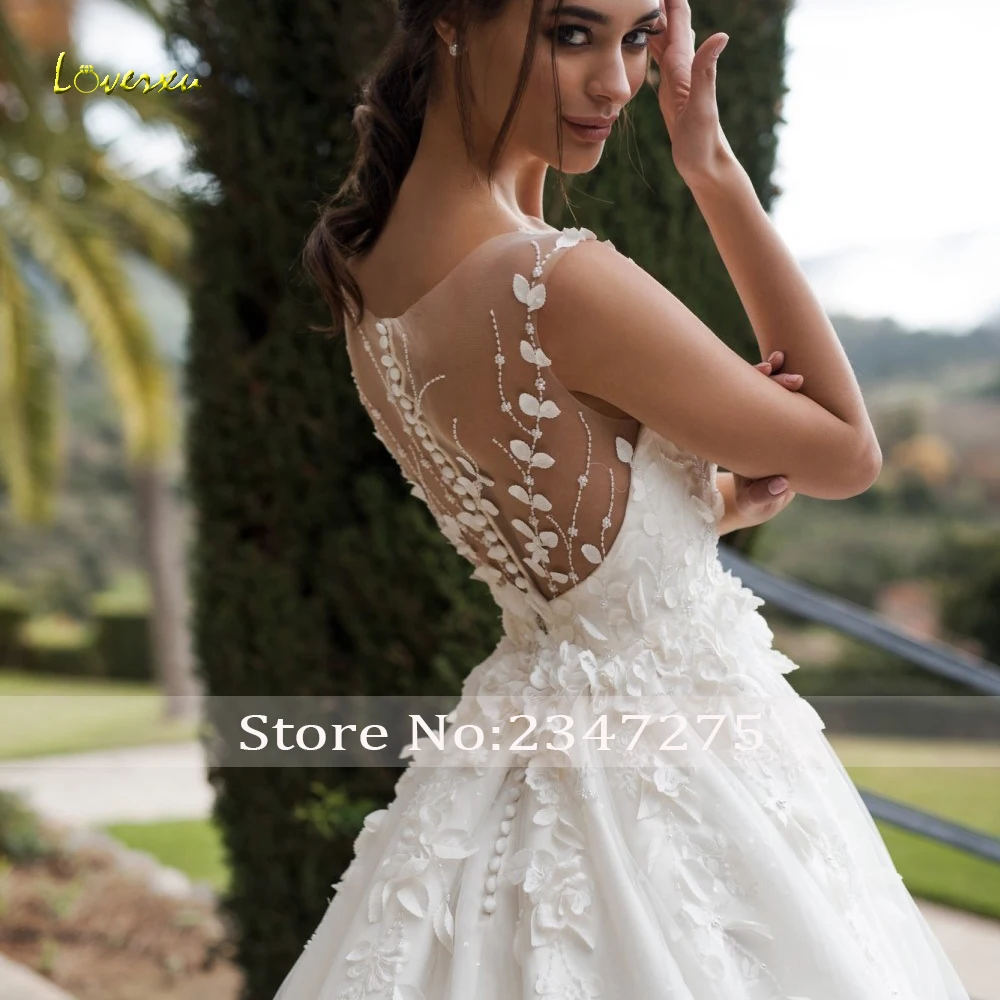 

Loverxu Sexy Illusion Scoop Neck A Line Wedding Dresses 2019 Appliques Beaded Pearls Court Train Tulle Vintage Bridal Gown