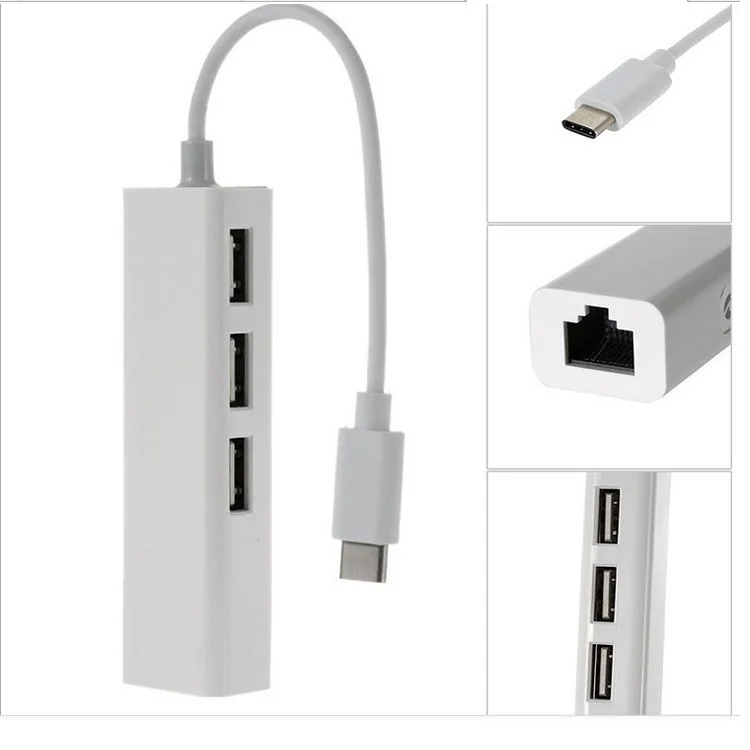 Тип-c 3 Порты и разъёмы концентратора RJ45 сети Ethernet сетевой адаптер для Macbook и Chromebook