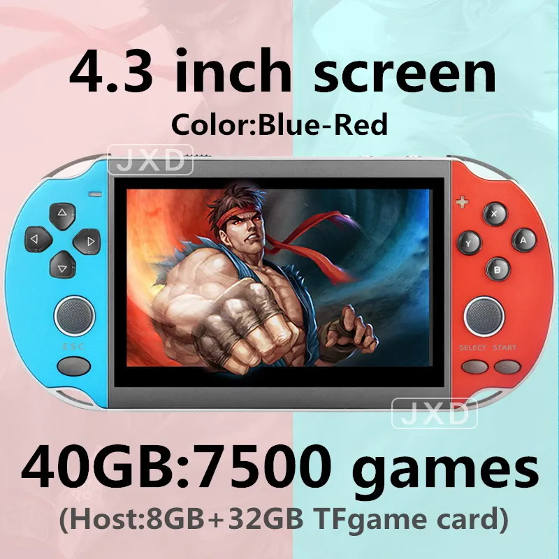 4.3BlueRed 7500 game Классная 4,3 дюймовая цветная игровая консоль 40 ГБ, встроенная в 7500, игра для ps1/gg/cps/neogeo/gba/gbc/GB/snes/nes/sega, видео игровая Консоль MP4 - Цвет: 4.3BlueRed 7500 game
