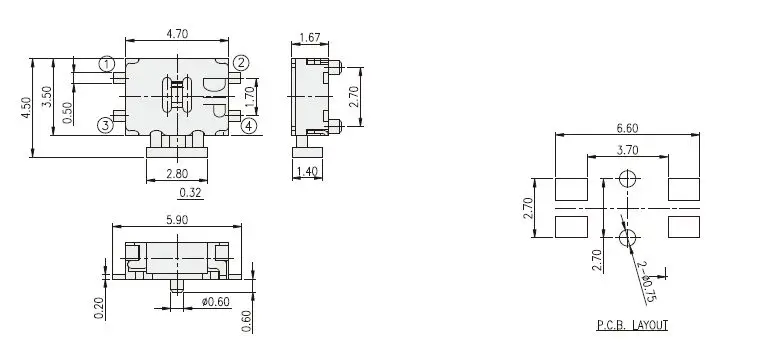 YYT 20 шт. Φ/R пластырь 4 7*4 5*1 67 в черепаховой стороне нажмите на сенсорный