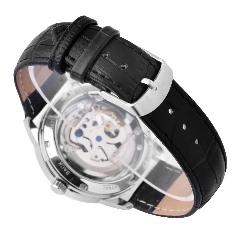 Мужские часы FLENT с кожаным ремешком автоматические Аналоговые наручные скелетом