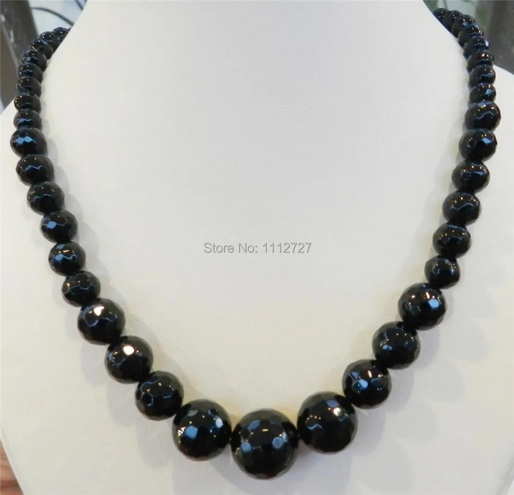 

Faceted 6-14mm Black Round Onyx Gems Beads Necklace Natural Stone Women Fashion Jewelry Making Design 18"MY4325 Wholesale Price