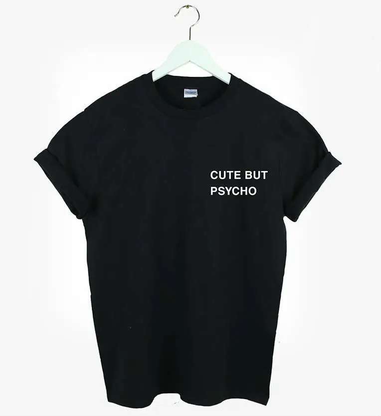 Карманом и надписью CUTE BUT PSYCHO (милый чудак с принтом в виде букв женская футболка