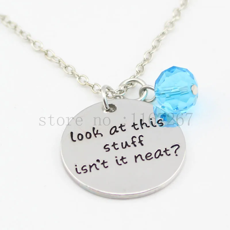 Ariel Inspired Little Mermaid Necklace &quotLook at this stuff isn't it neat&quotcrystal silver Pendant Necklaces Hand stamped Jewelry |