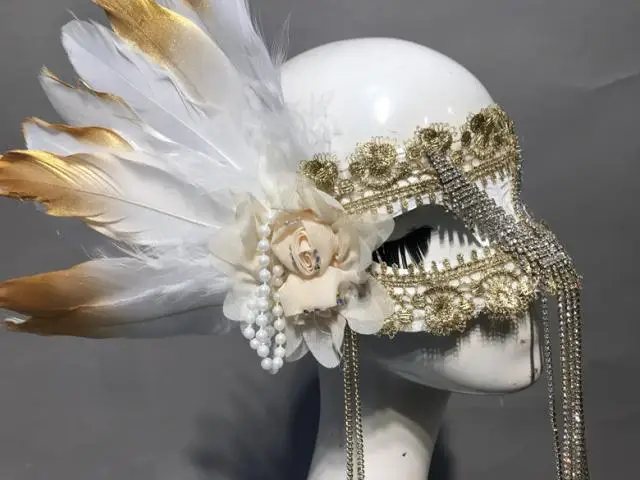 

Adult Make Up Party Masks Girls Custom Venice Feathers Mask Cosplay Feather Headwear Halloween Christmas Headwear B-9564
