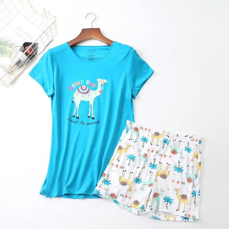 2021 летний Женский Повседневный пижамный комплект с принтом персонажей из