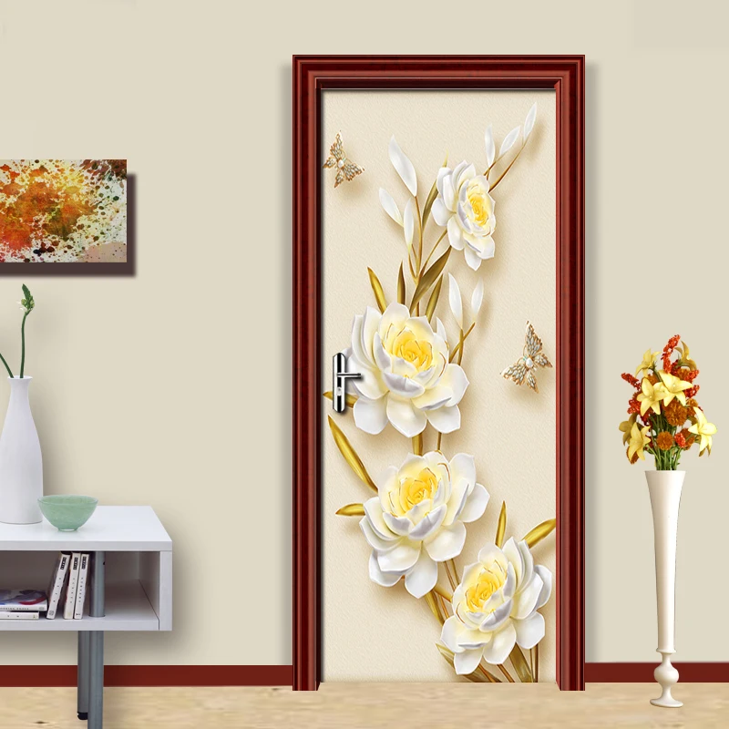 3D наклейки на стену с золотыми цветами и бабочкой DIY Съемная наклейка дверь для