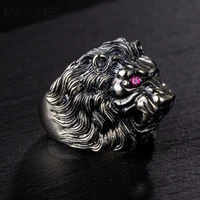 mayones real 925 sterling silver lion king ring for men with red eyes inlaid cz stone animal male ring fine jewelry