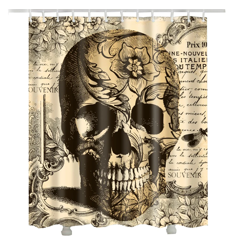 Занавеска для душа из полиэстера с изображением цветка черепа водонепроницаемая