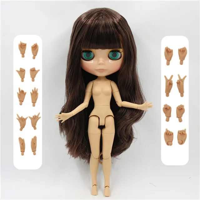 doll with hands AB Ледяная фабрика blyth кукла 1/6 игрушка загар кожа сустава тела bjd коричневые волосы с челкой BL0222 30 см - Цвет: doll with hands AB