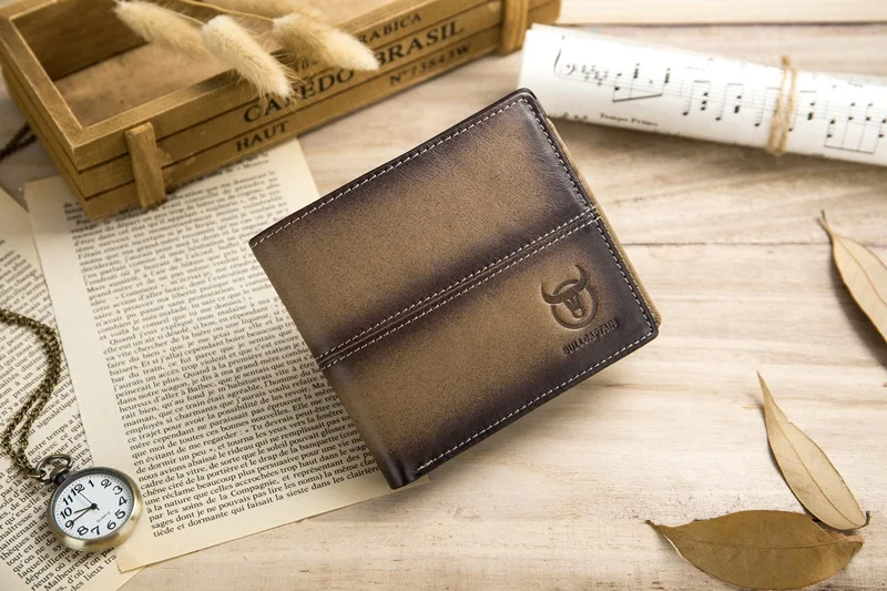 BULLCAPTAIN, мужские кошельки из натуральной кожи, фирменный уникальный дизайн, короткий двойной мужской кошелек, Ретро стиль, мужские кошельки, держатель для карт