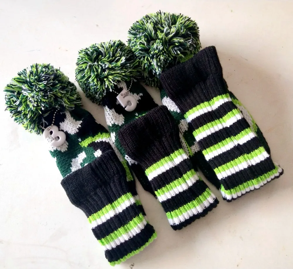 3 шт. зеленые черные камуфляжные шерстяные вязаные чехлы с помпонами для