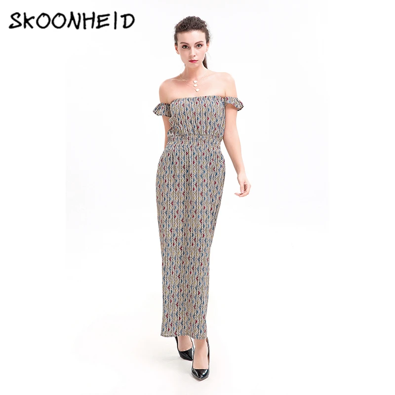 Skoonheid Boho Цветочный Печати Шифон Длинное Платье Женщины Пляж Лето Slash Шеи Вскользь