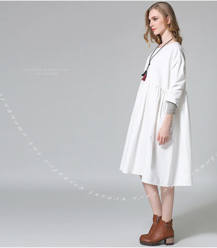 2017 весна осень плюс размер женщин Онлайн свободные платья лоскутная рукавом