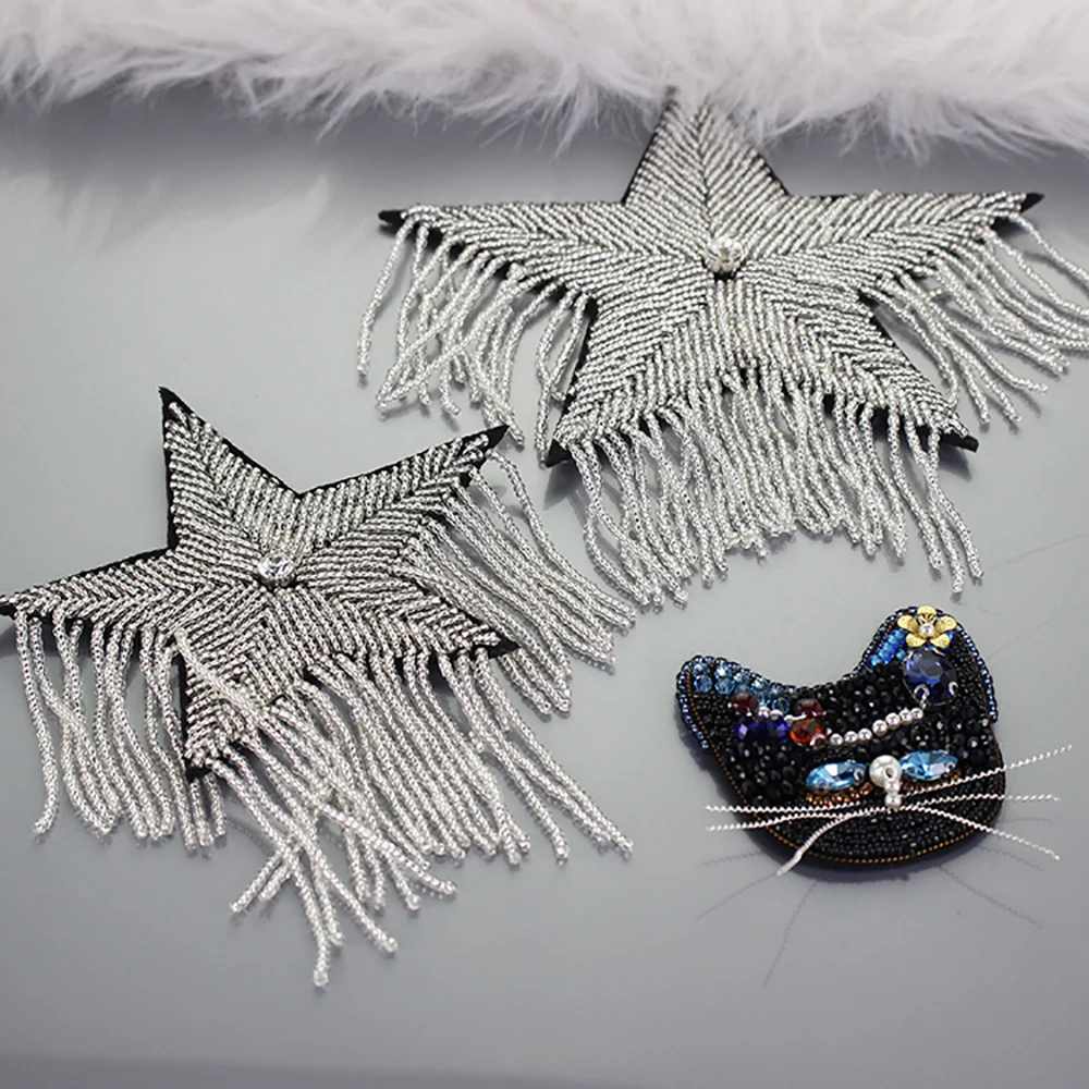 Handmade Beads Fringe Star Patches Tassel Badges Sew on Jacket Shoulder Dance wear Clothes Applique B153 | Дом и сад
