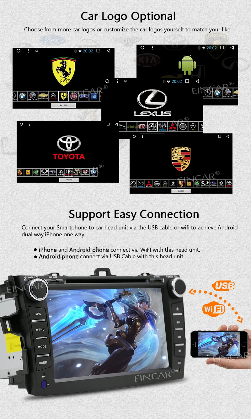 Eincar 7 ''двойной 2 Din в тире автомобильный DVD CD плеер Android 1 Nougat система
