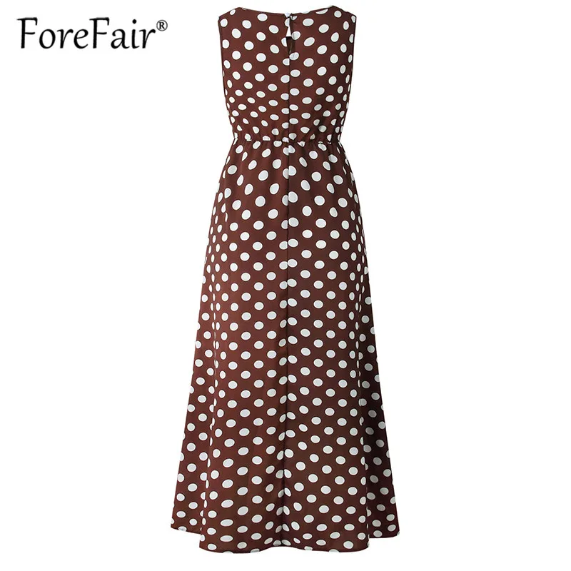Платье Forefair женское длинное в горошек повседневное элегантное коричневое